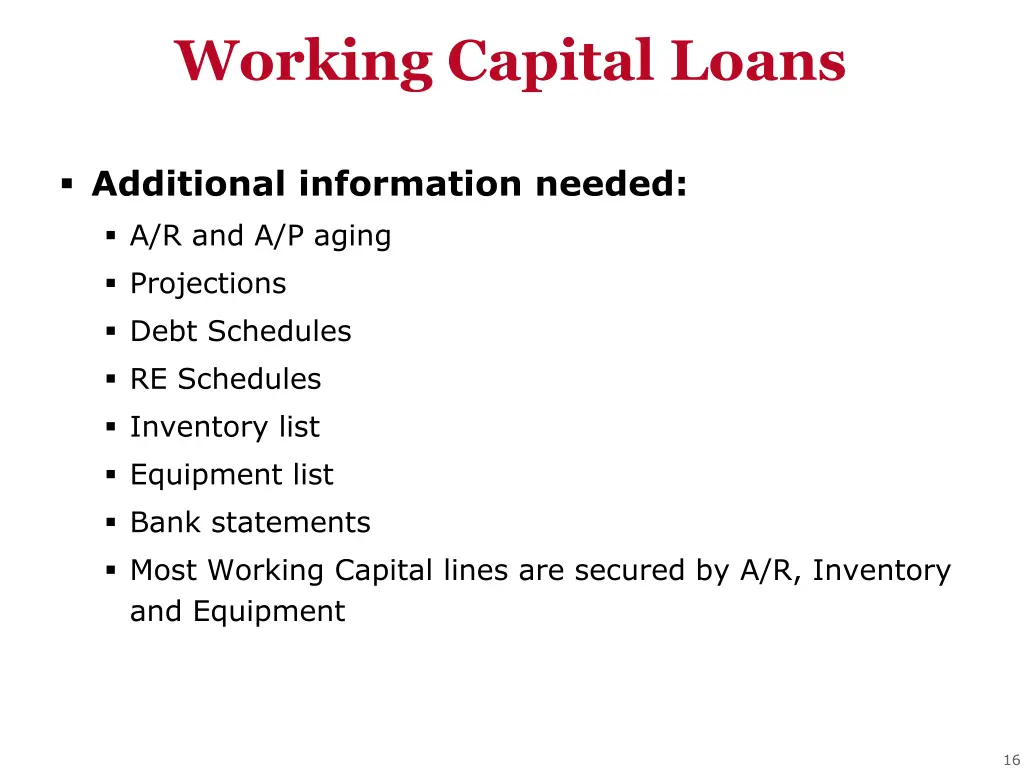 working capital loans