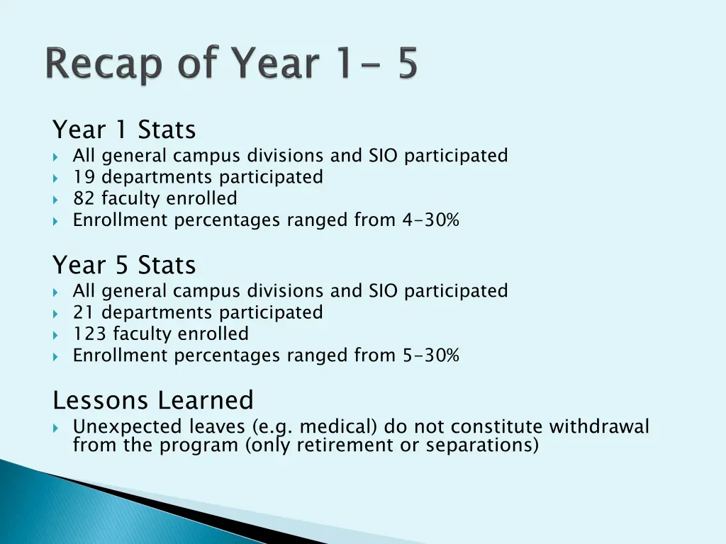 year 1 stats all general campus divisions