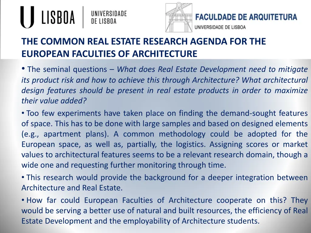 the common real estate research agenda