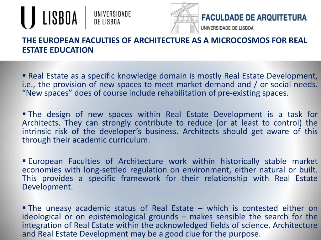 the european faculties of architecture