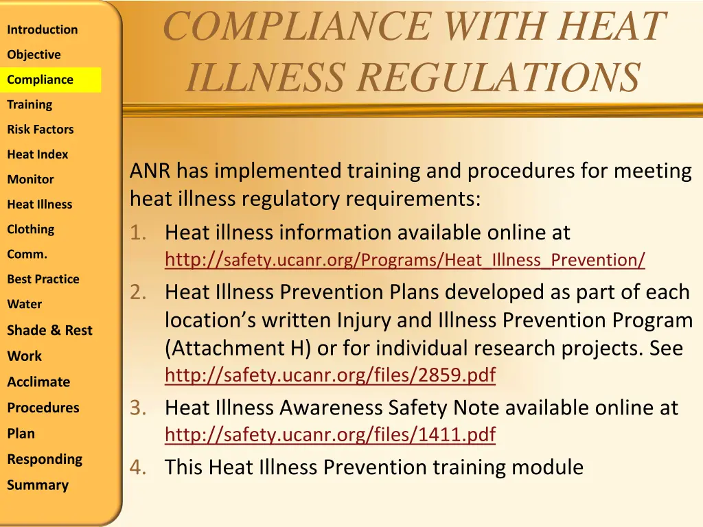 compliance with heat illness regulations