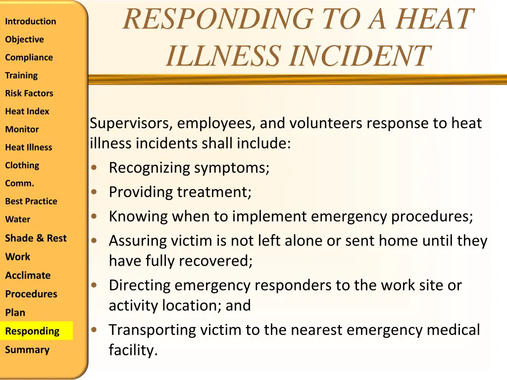 responding to a heat illness incident