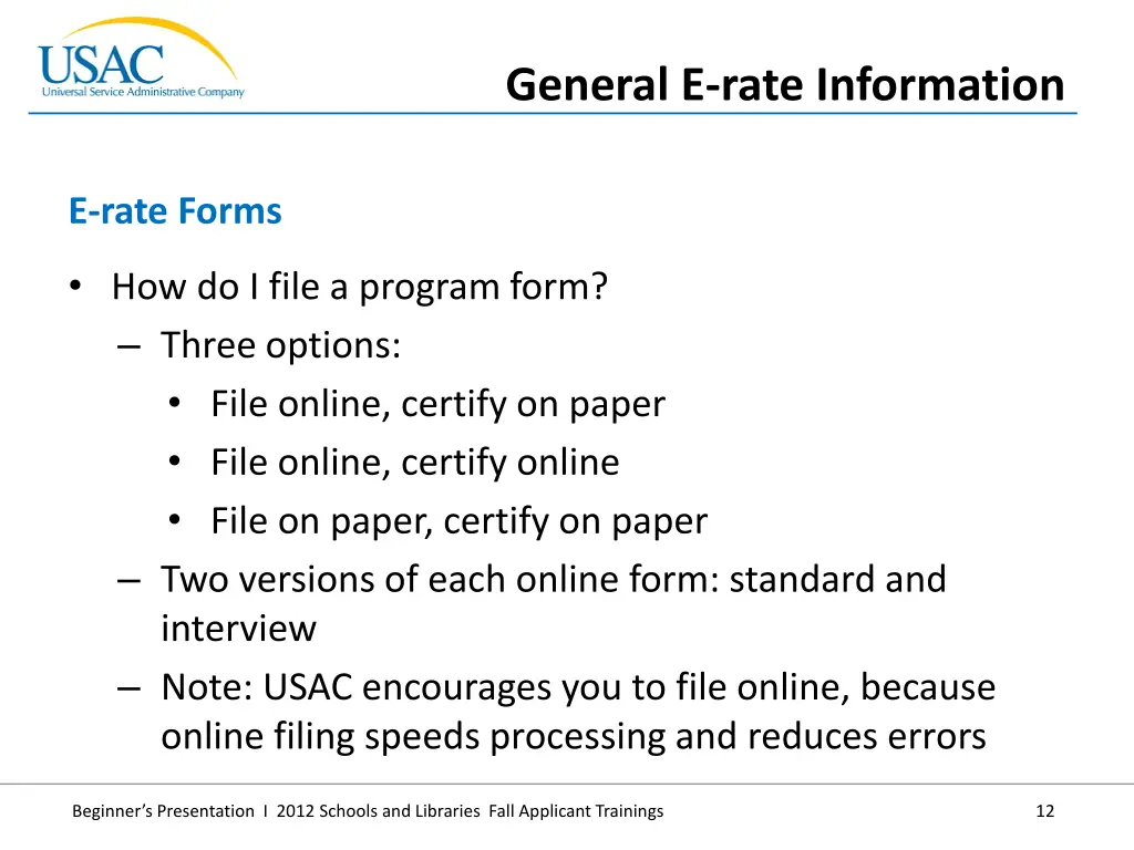 general e rate information 8