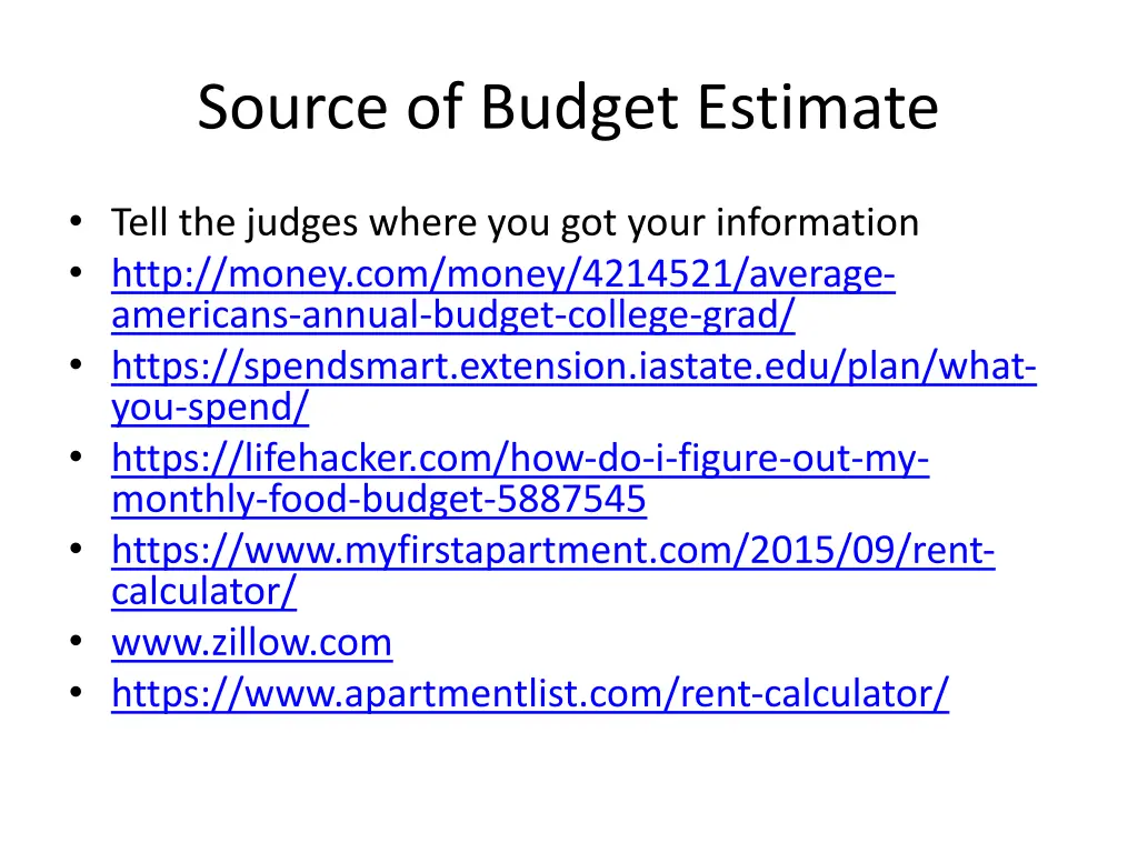 source of budget estimate