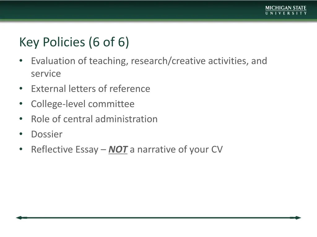 key policies 6 of 6 evaluation of teaching