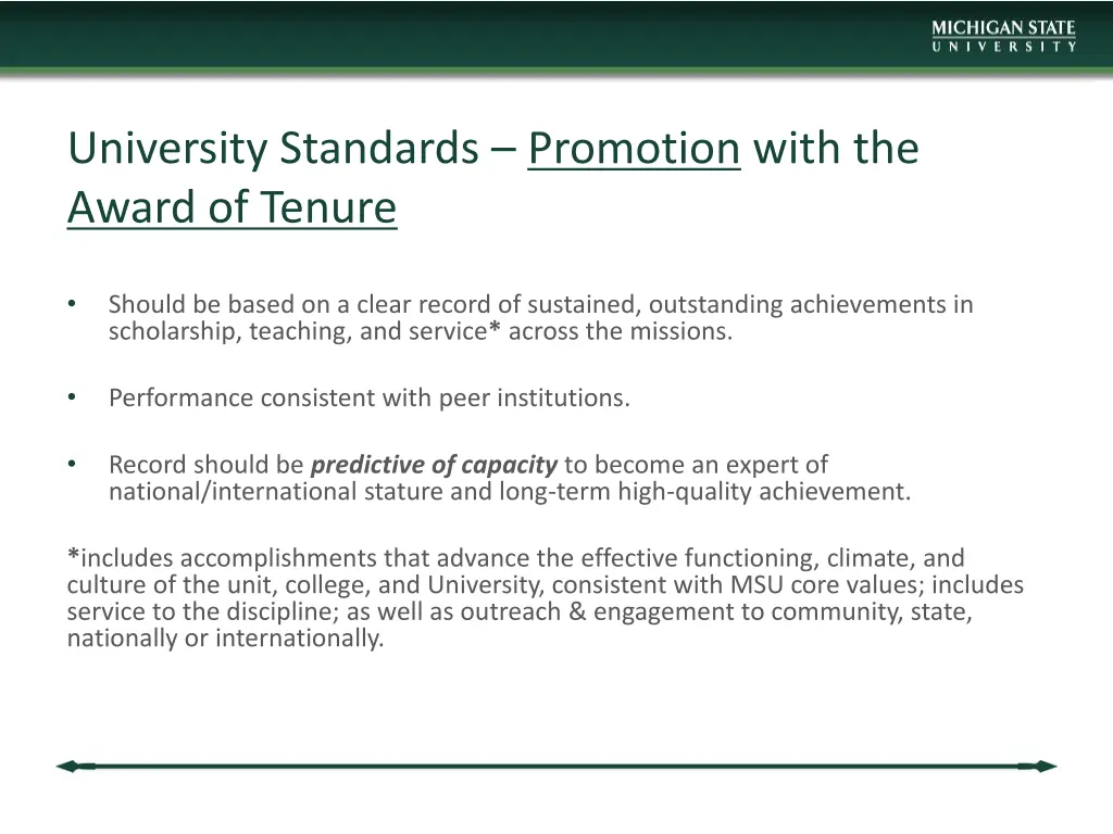 university standards promotion with the award