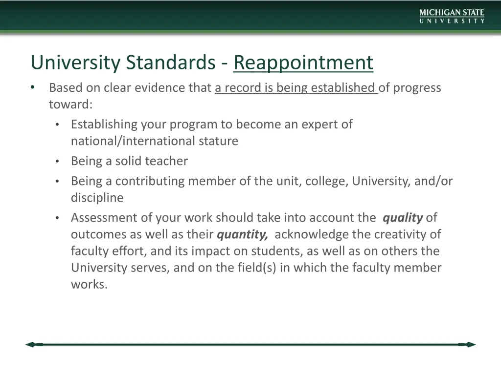 university standards reappointment based on clear