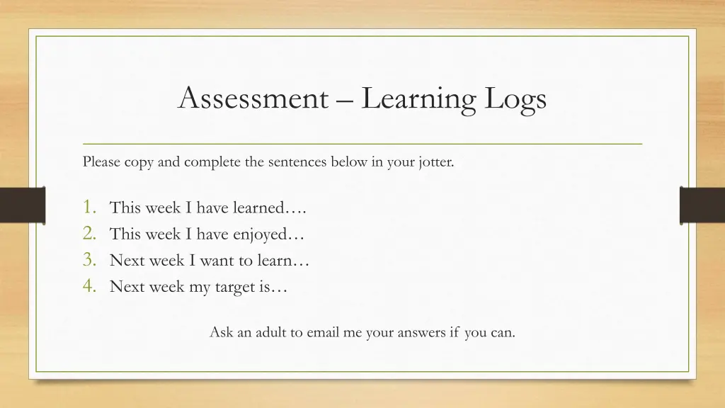 assessment learning logs
