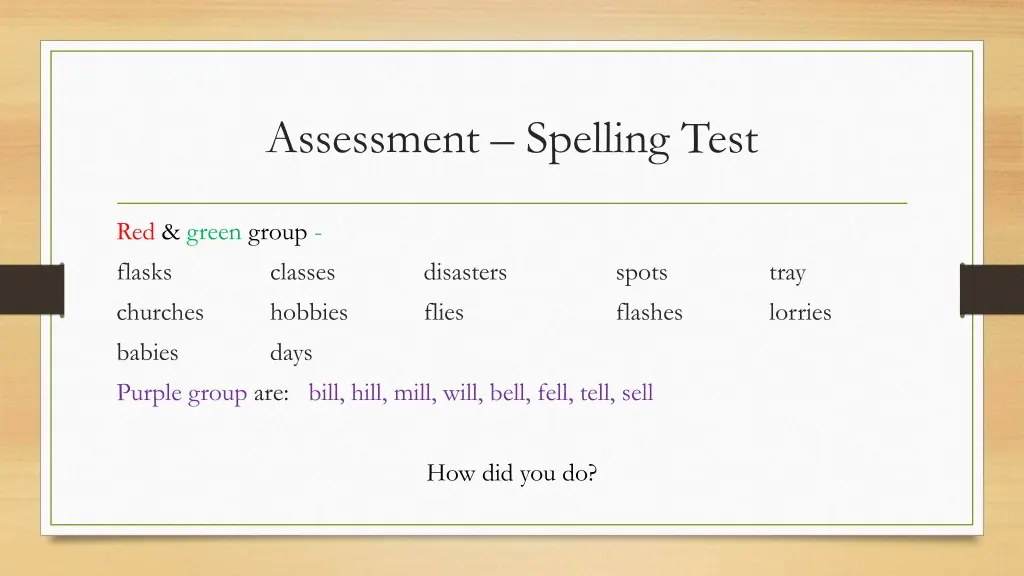 assessment spelling test 1