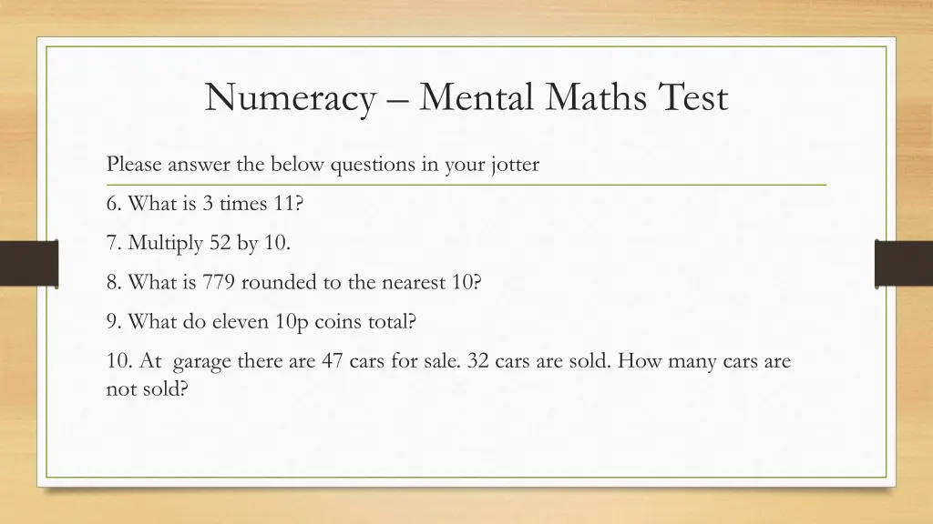numeracy mental maths test 1