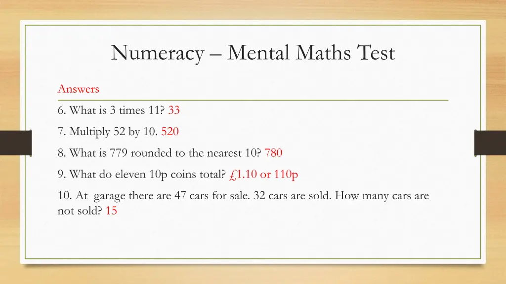 numeracy mental maths test 3