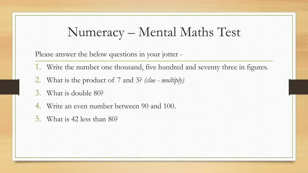 numeracy mental maths test