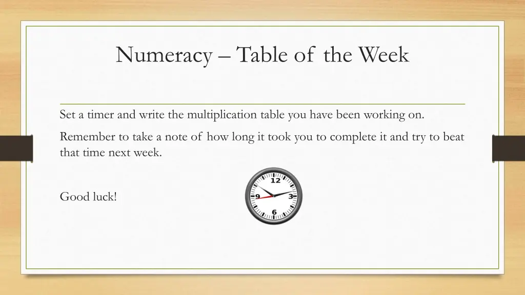 numeracy table of the week