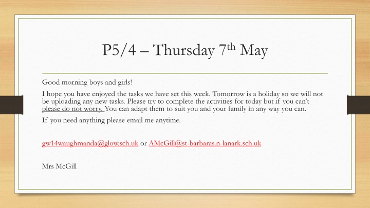 p5 4 thursday 7 th may