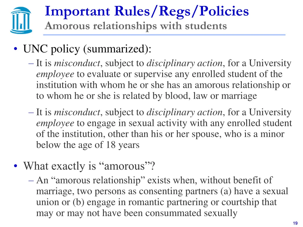 important rules regs policies amorous 1