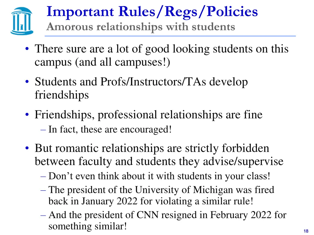 important rules regs policies amorous