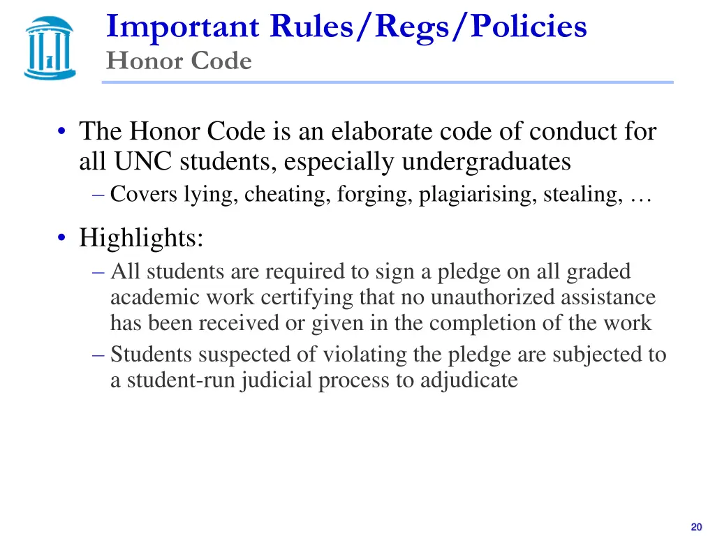 important rules regs policies honor code