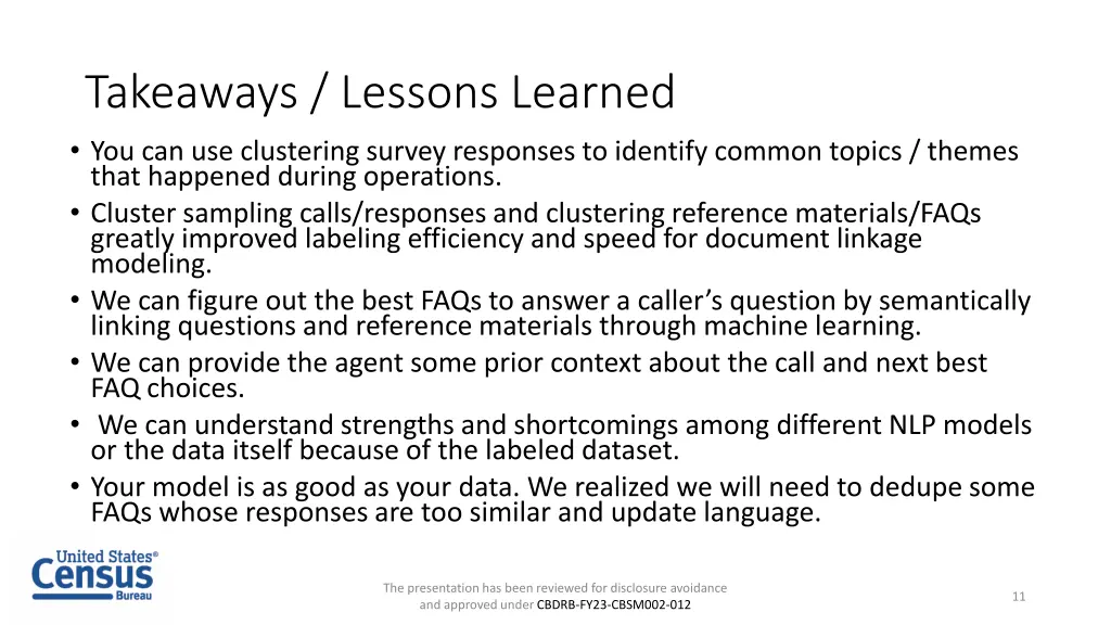 takeaways lessons learned you can use clustering
