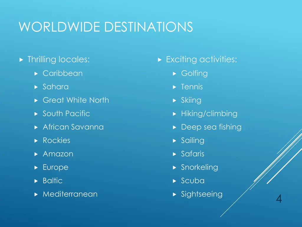 worldwide destinations