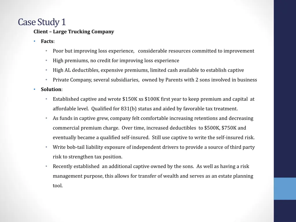 case study 1 client large trucking company