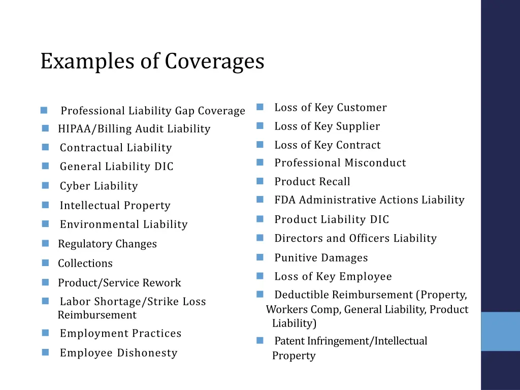examples of coverages