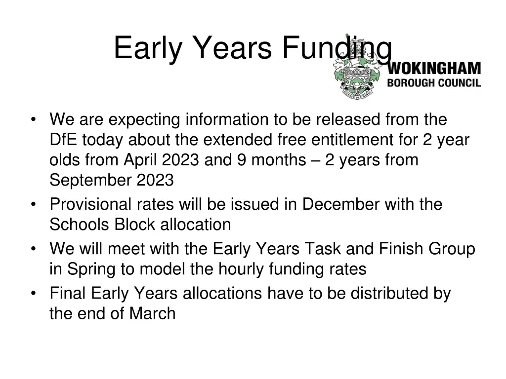 early years funding