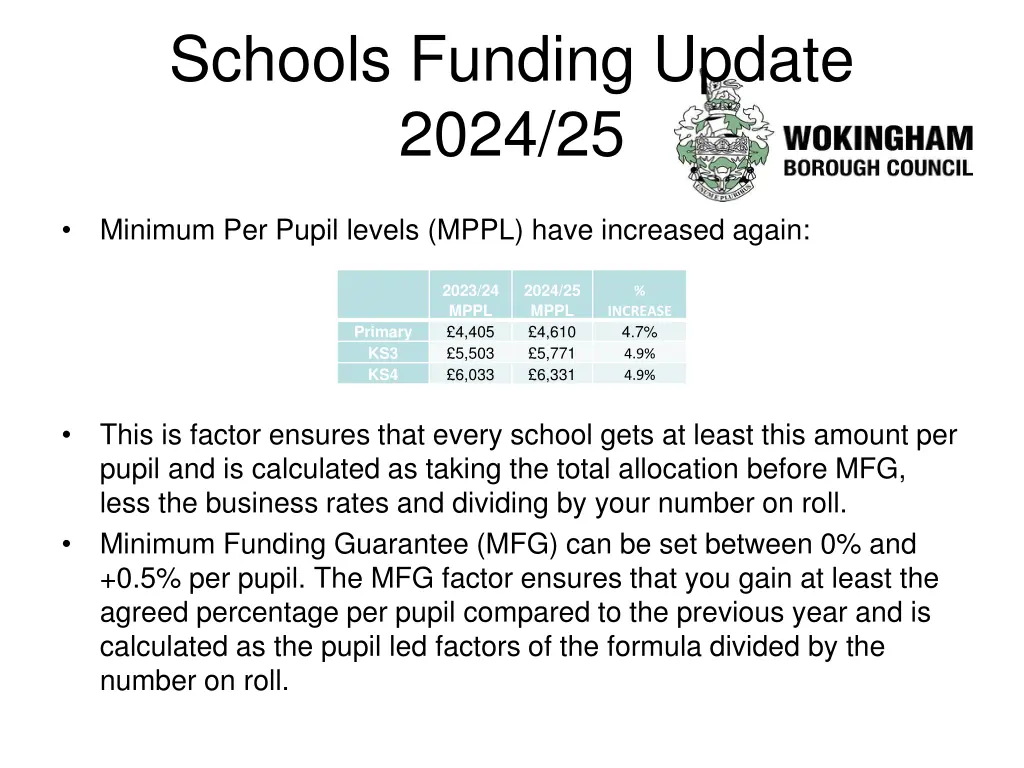schools funding update 2024 25