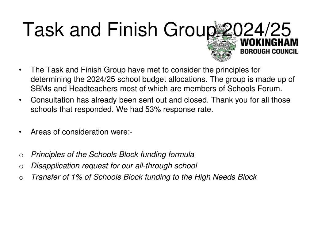 task and finish group 2024 25