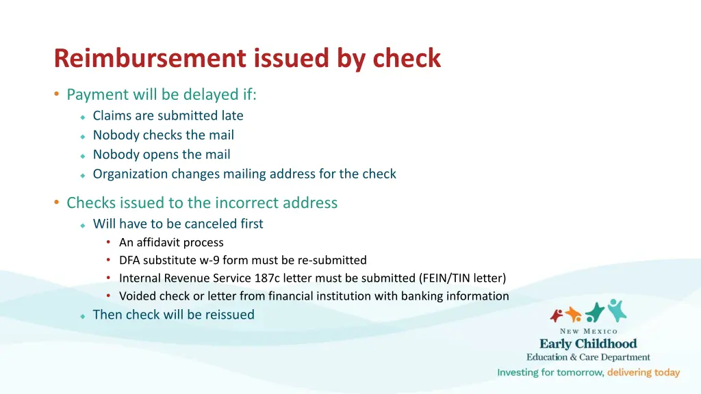 reimbursement issued by check