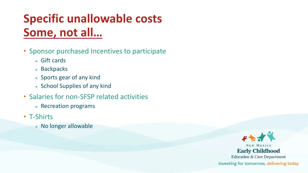 specific unallowable costs some not all