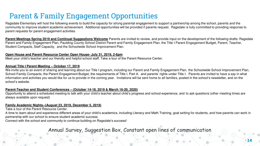 parent family engagement opportunities ragsdale