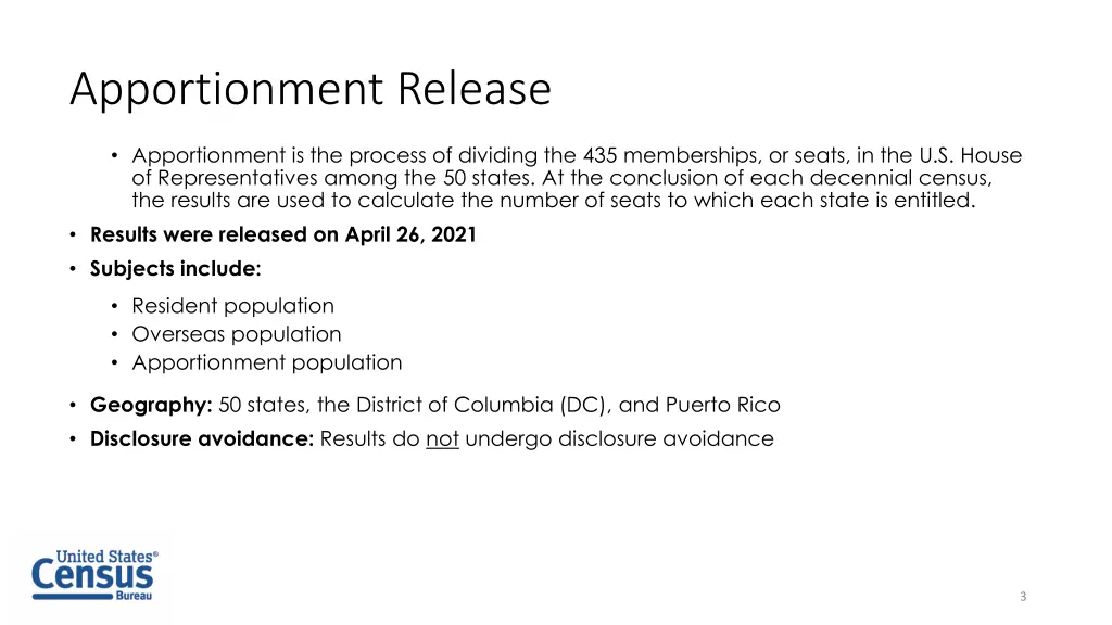 apportionment release