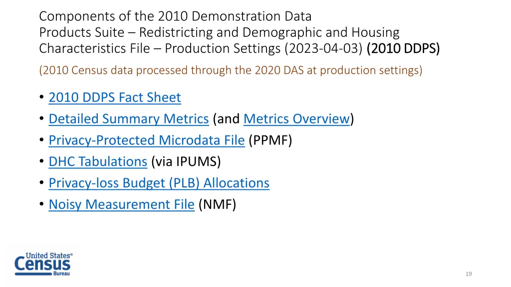 components of the 2010 demonstration data