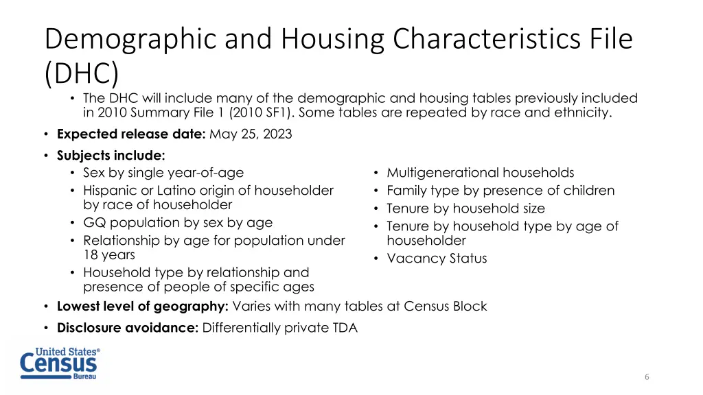 demographic and housing characteristics file
