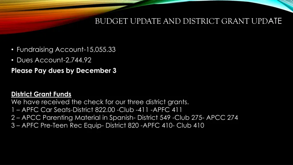 budget update and district grant upd ate
