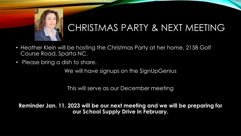 christmas party next meeting