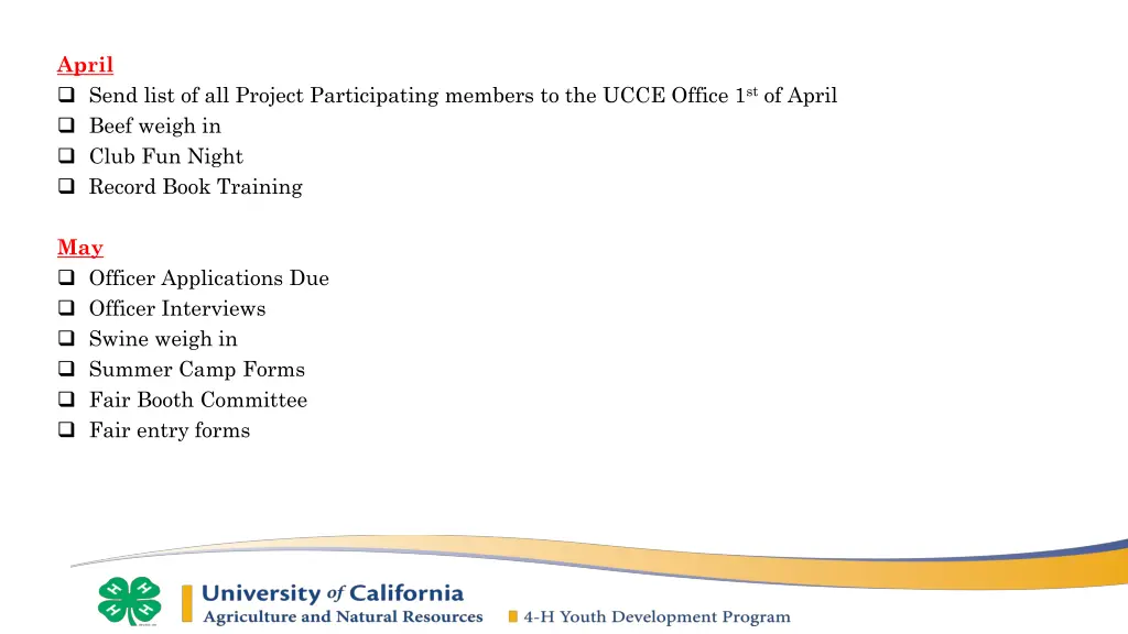 april send list of all project participating