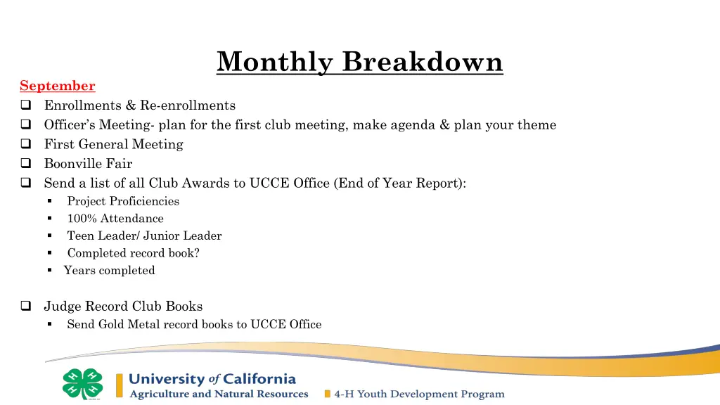 monthly breakdown