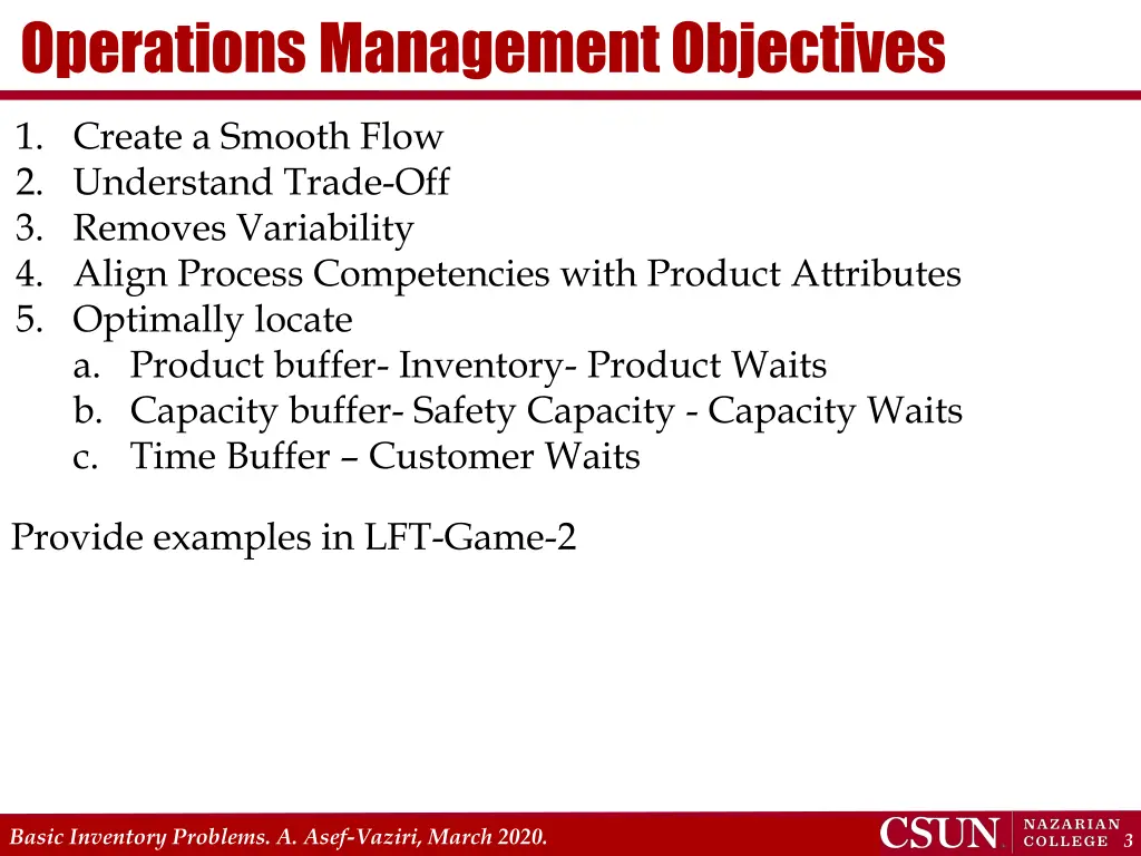operations management objectives