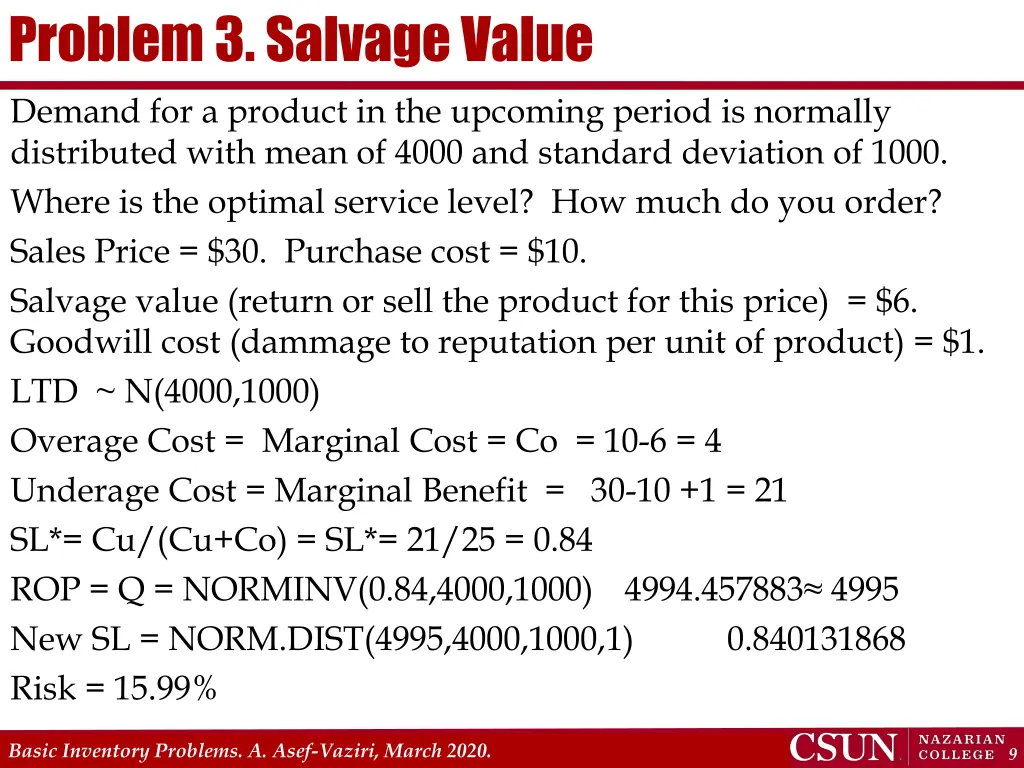 problem 3 salvage value