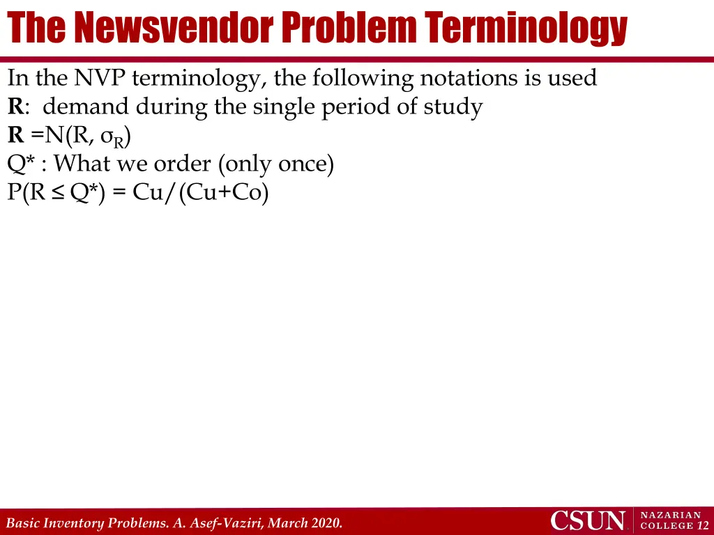 the newsvendor problem terminology