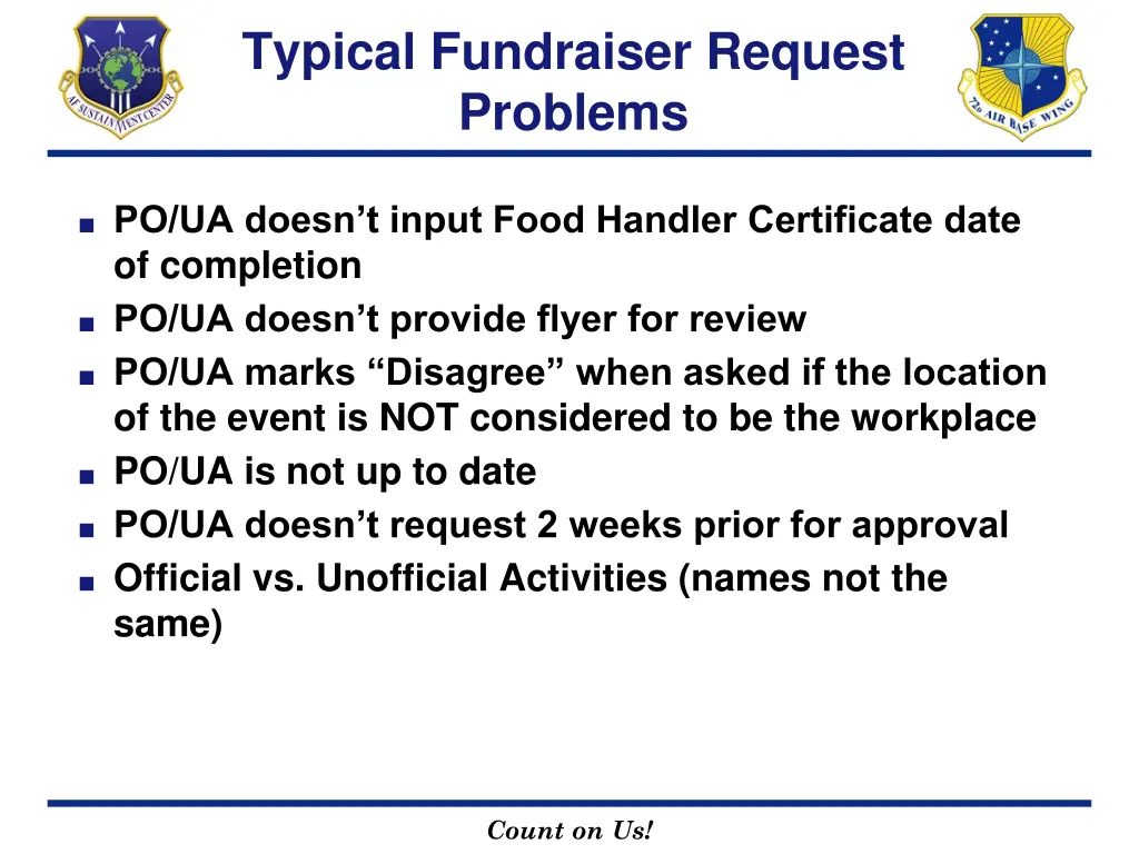 typical fundraiser request problems