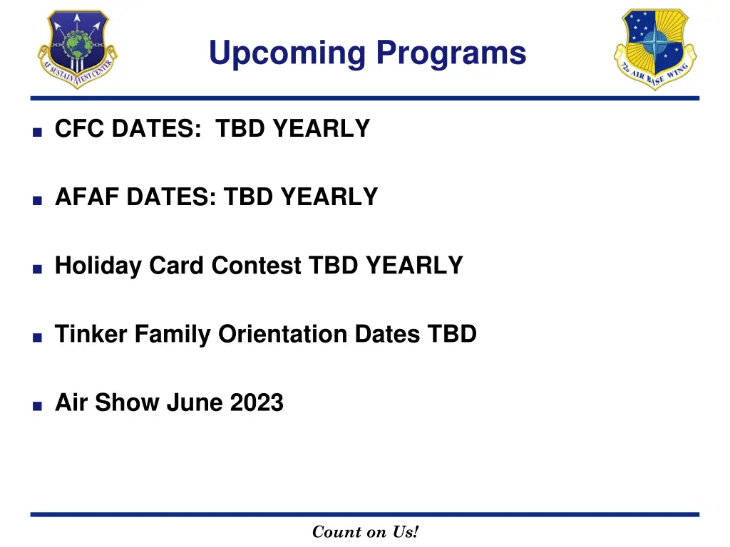 upcoming programs