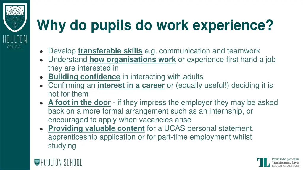why do pupils do work experience