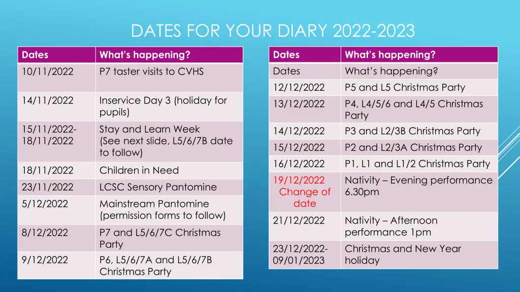 dates for your diary 2022 2023