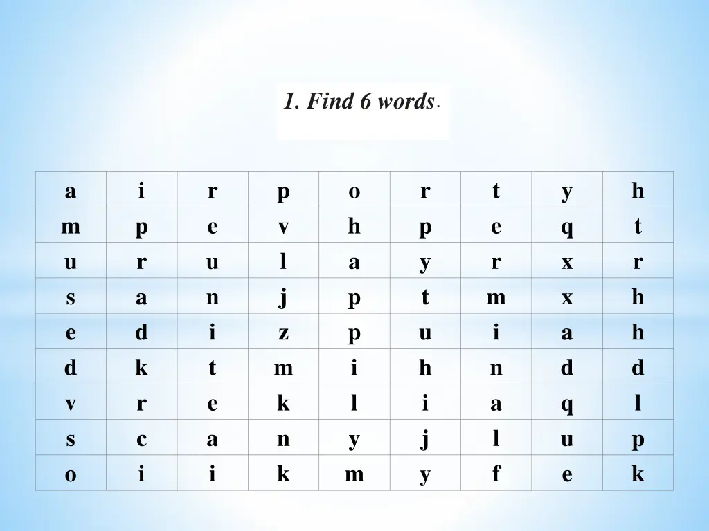 1 find 6 words