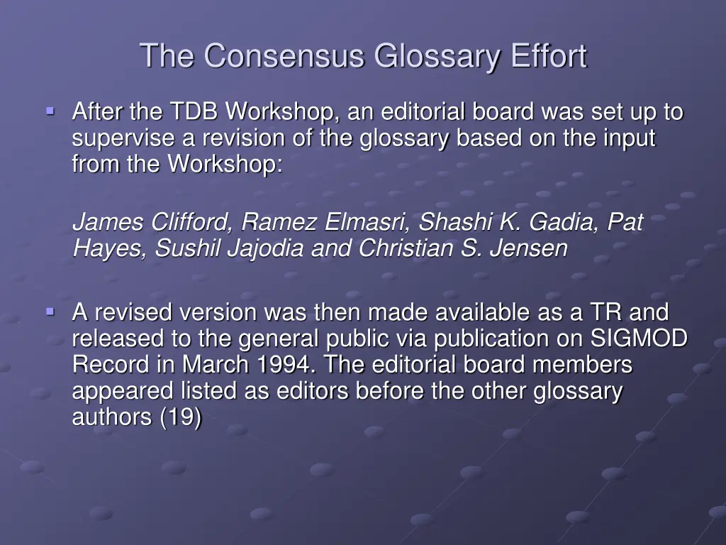 the consensus glossary effort 1