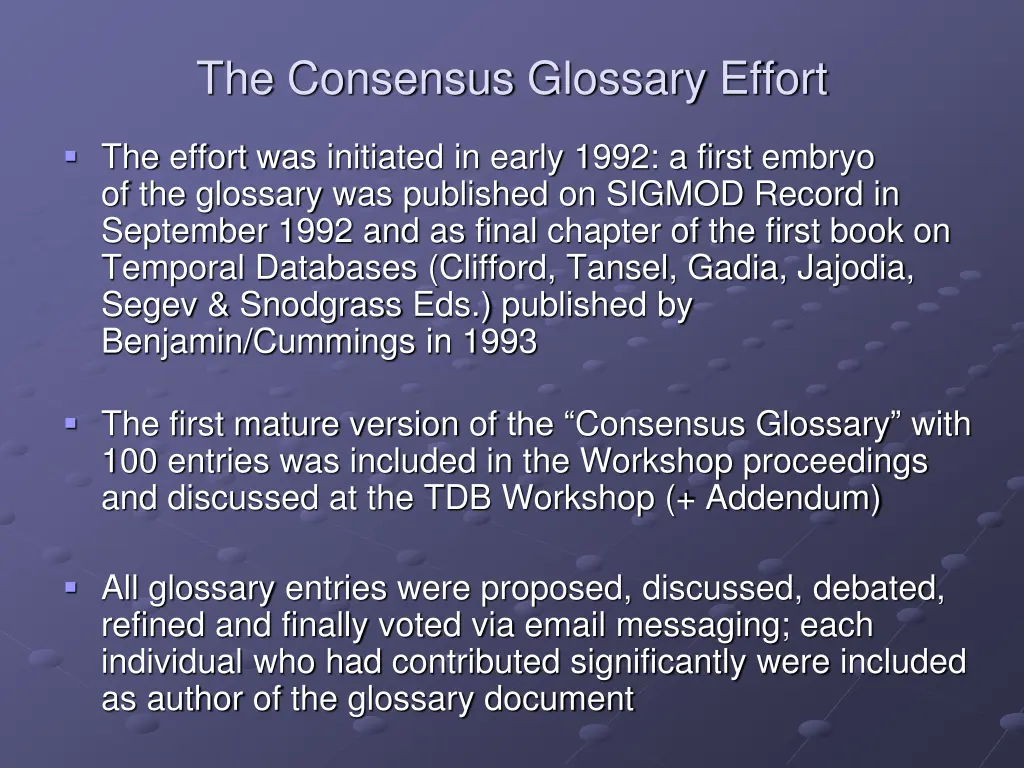 the consensus glossary effort