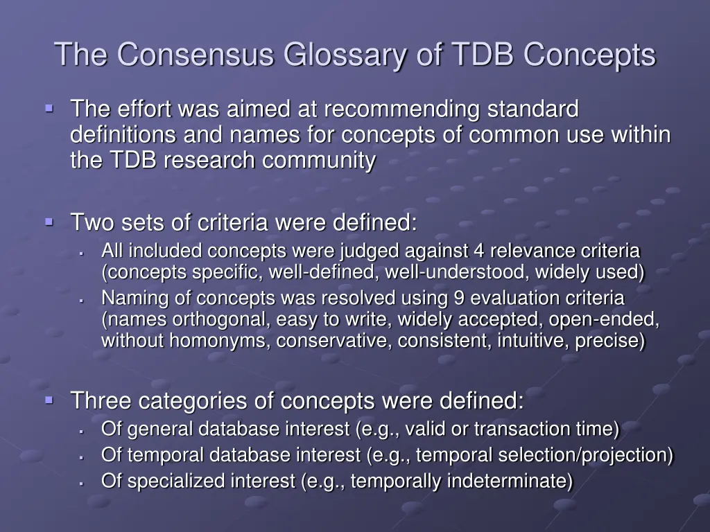 the consensus glossary of tdb concepts