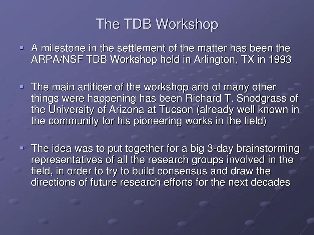 the tdb workshop